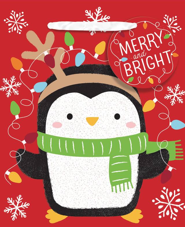 Mini sac-cadeau joyeux et clair avec pingouin Front_Flat