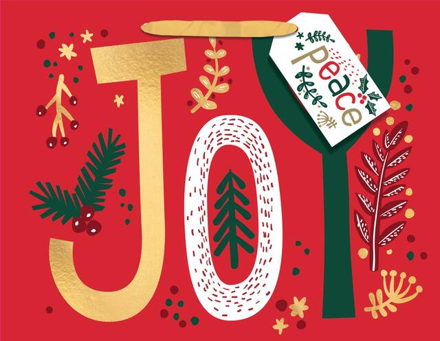 Sac-cadeau Holiday Joy avec poignées en ruban doré Front_Flat