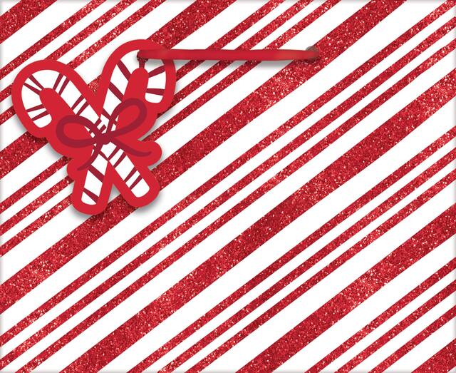 Mini sac-cadeau brillant avec cane en sucre rayée Front_Flat