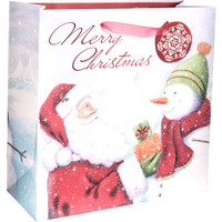 Sac-cadeau de Noël traditionnel avec père Noël et bonhomme de neige Front_Angled_Right