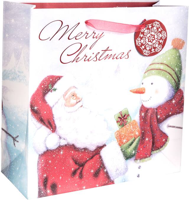 Traditional Santa  Snowman Christmas Gift Bag Front_Angled_Right
