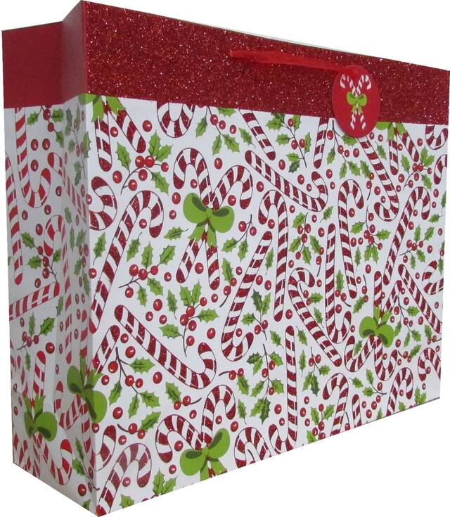 Sac à cadeaux à paillette canne de Noël, 13&nbsp;po Front_Angled_Right