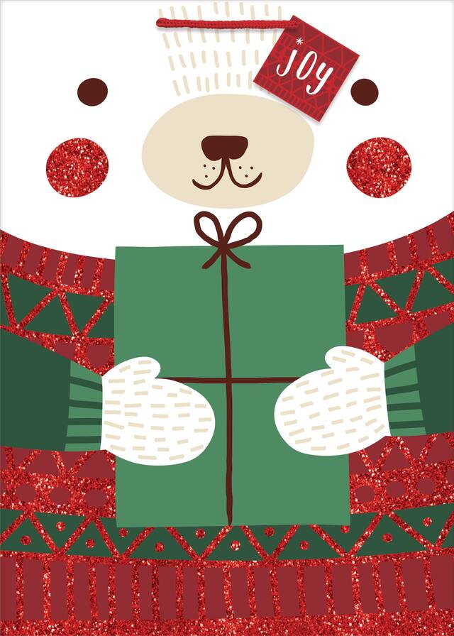 Glitter Winter Polar Bear Gift Bag Front_Flat