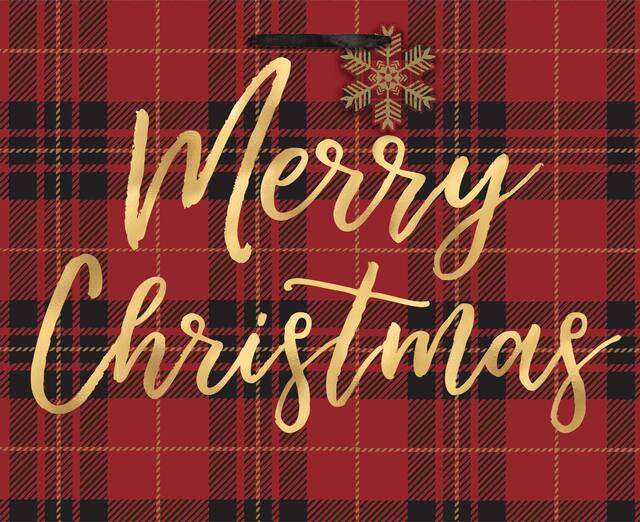 Plaid Merry Christmas Paper Gift Bag, Medium Front_Flat