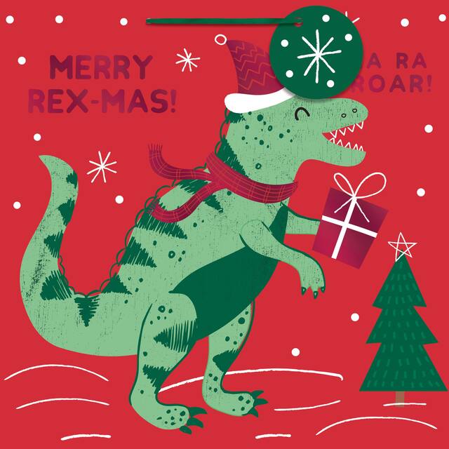 Merry Rex-mas Paper Gift Bag, Small Front_Flat