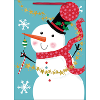 Sac-cadeau lustré Joyeux bonhomme de neige, grand Front_Flat