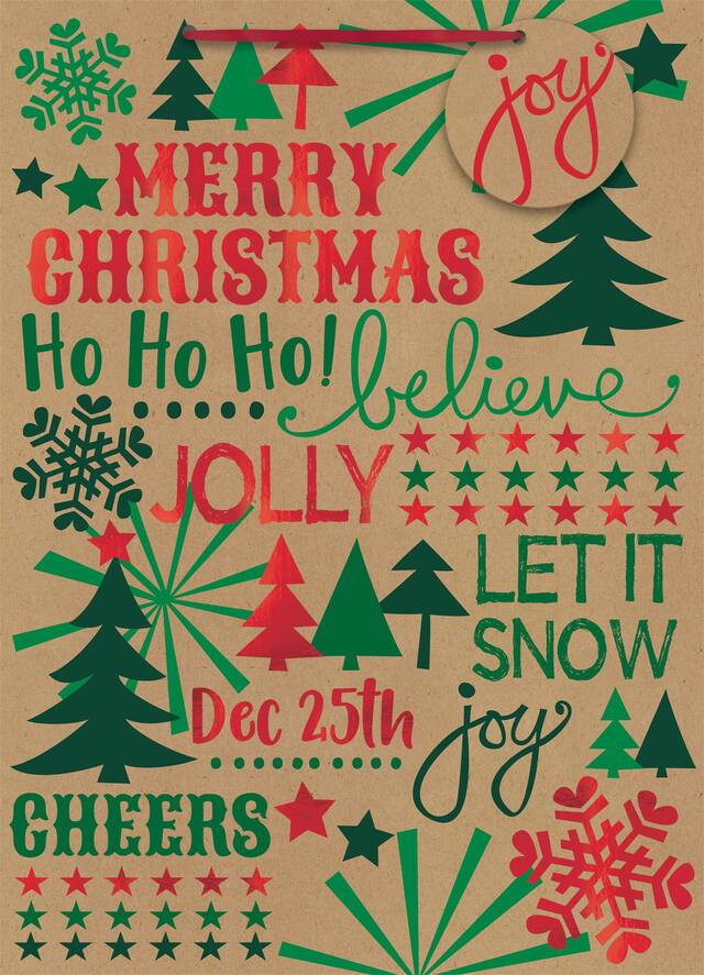 Modern Christmas Sayings Kraft Gift Bag, Large Front_Flat