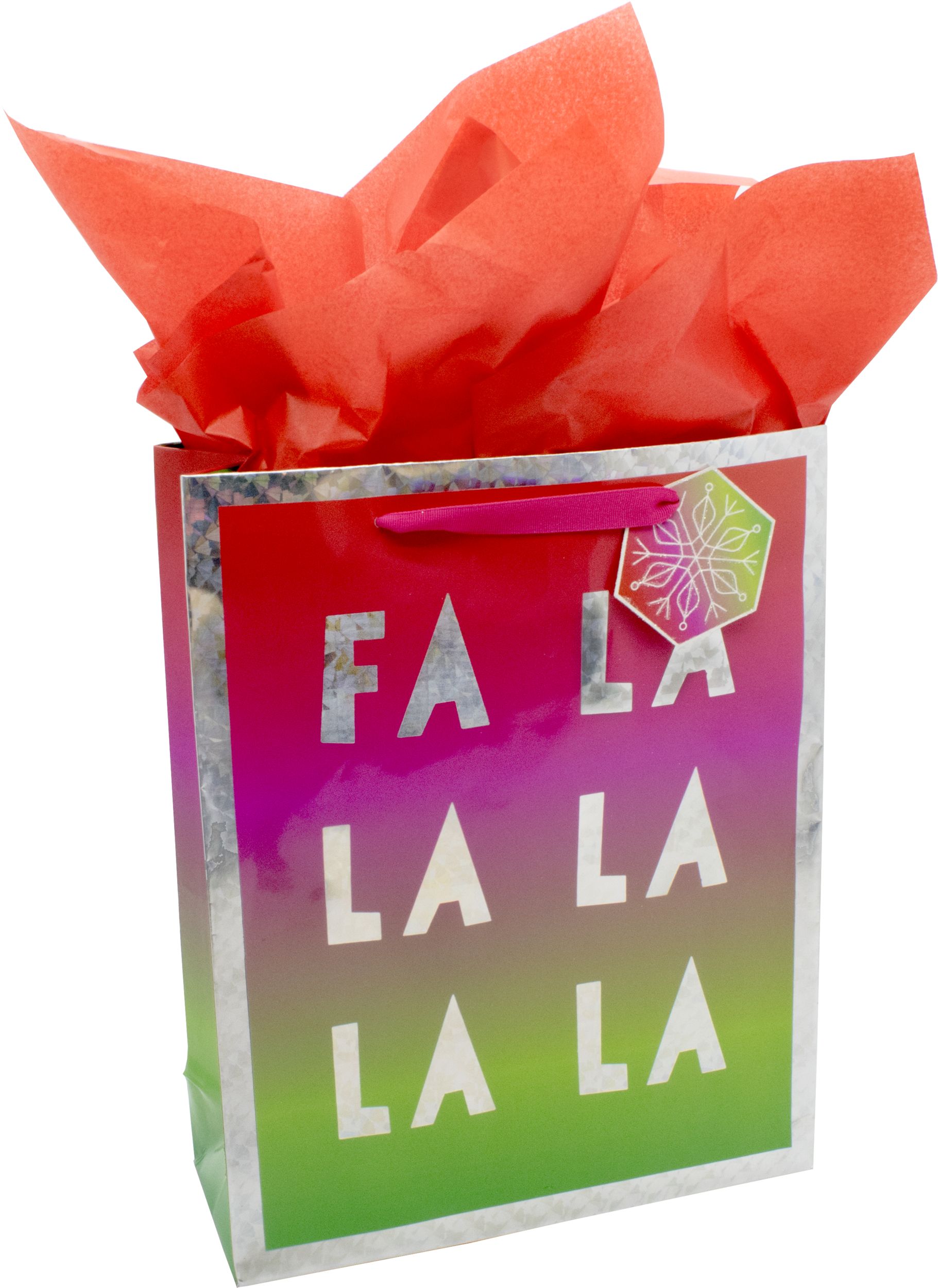 Medium Prismatic Fa La La La La La Glossy Gift Bag Set, 3-pc Front_Angled_Right