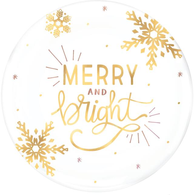 Metallic Gold Merry & Bright Serving Tray Front_Flat