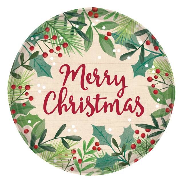 Holly Merry Christmas Dessert Plates, 8-pk Overhead_Flat