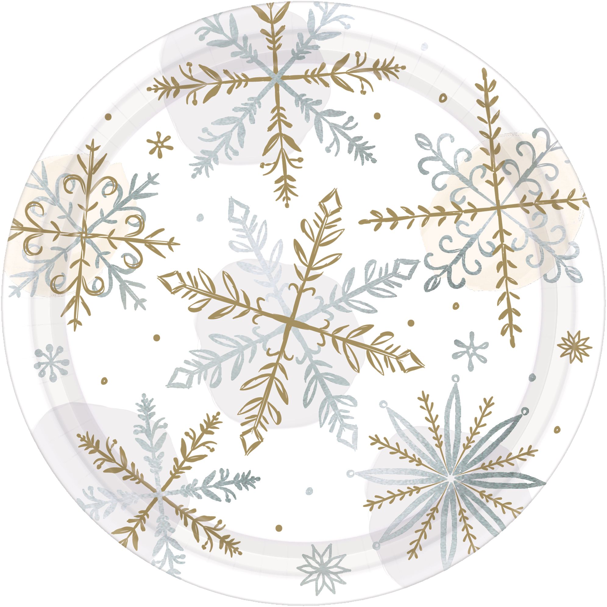 Metallic Sparkling Snowflake Dessert Plates, 7-in, 8-pk Overhead_Flat