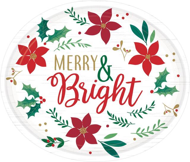 Assiettes ovales, Joyeux Noël, houx, 12 po, paq. 8 Overhead_Flat