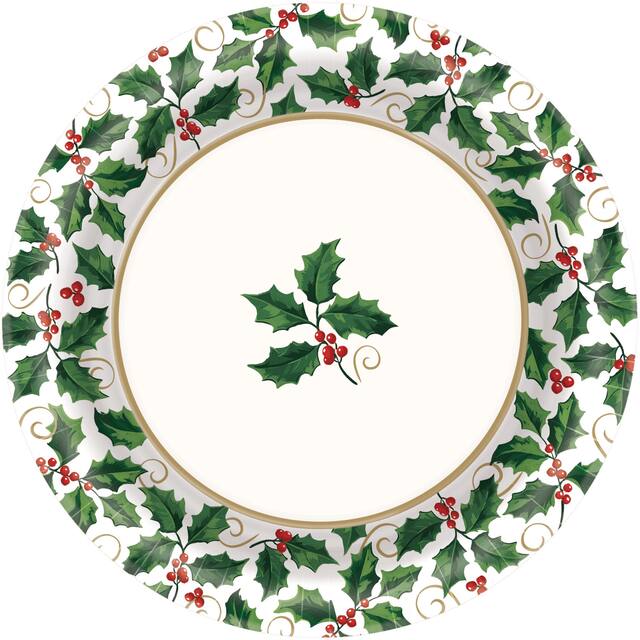 Seasonal Holly Dinner Plates, 40-pk Overhead_Flat