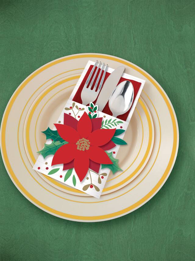 Porte-couverts poinsettia, paq. 12 Front_Angled_Left