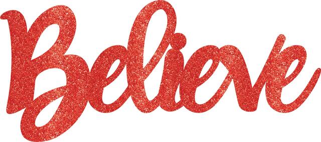 Glitter Red Believe Photo Booth Prop Front_Flat