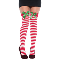 Christmas Thigh High Stockings with Bows Front_Flat