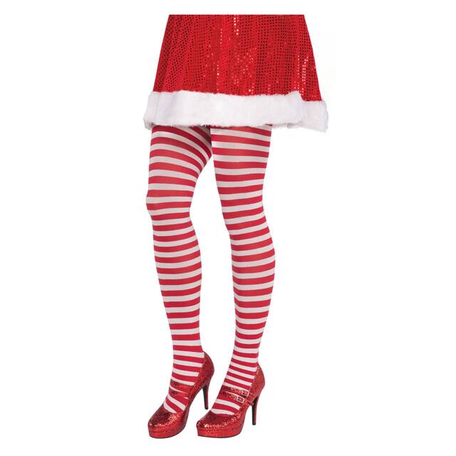 Red & White Striped Tights, Adult, Plus Size Front_Three_Fourths_Angled_Left