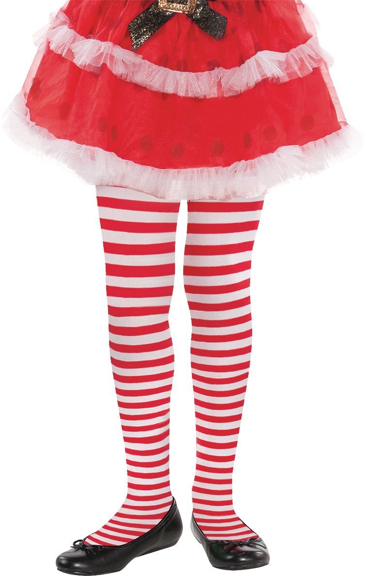 Kids' Red & White Striped Tights, One Size Front_Flat