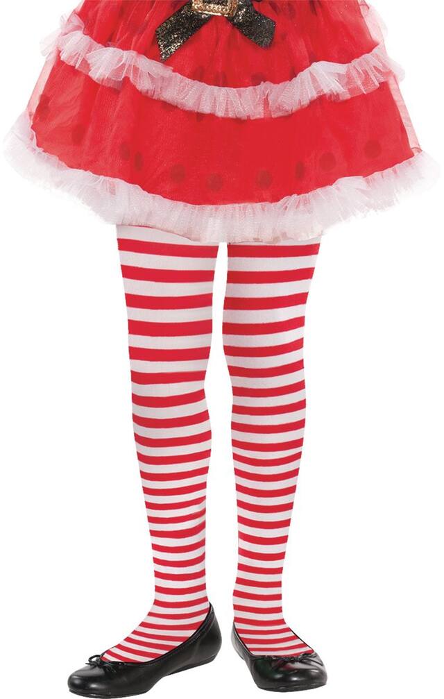 Kids' Red & White Striped Tights, One Size Front_Flat