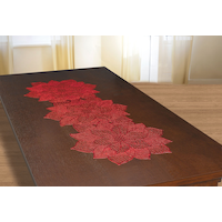 Metallic Red Poinsettia Table Runner Front_Angled_Right