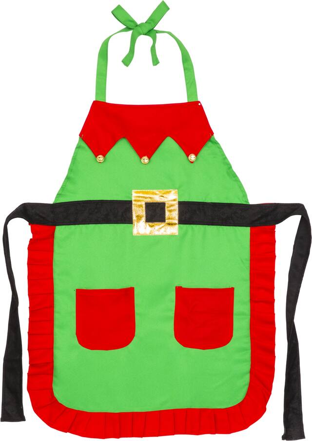 Elf Wearable Apron, Red/Green, One Size, for Christmas Front_Flat