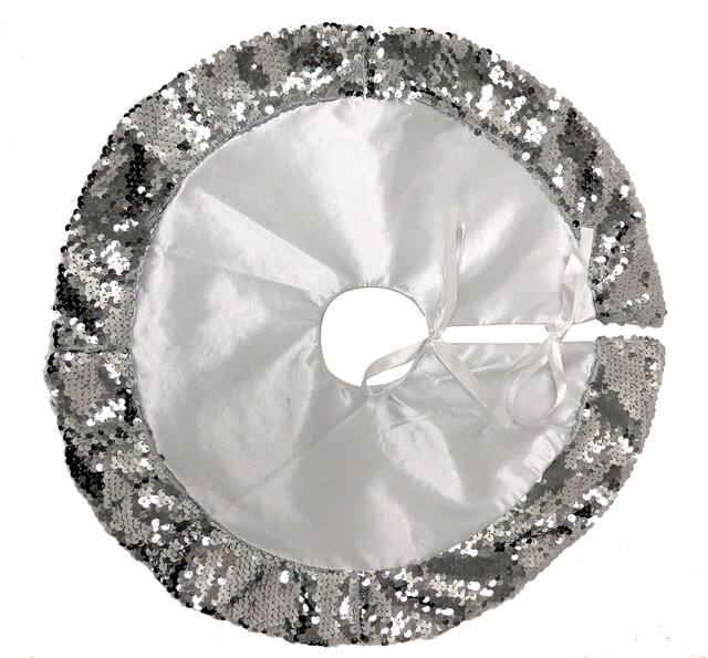 Silver Sequin Tree Skirt Overhead_Flat
