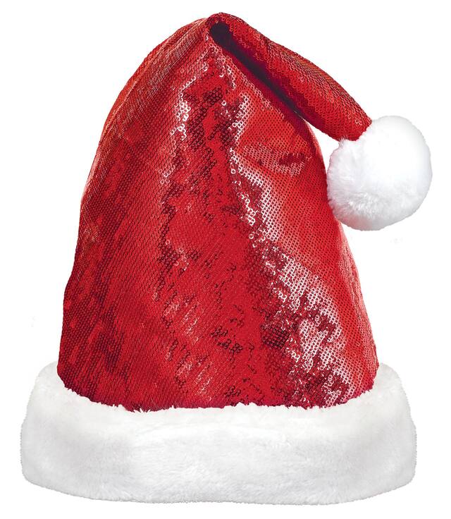 Chapeau de père Noël à paillettes rouges Front_Flat