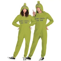 Adult Dr. Seuss The Grinch "Every Family has One" Jumpsuit Zipster with Hood, Green, Assorted Sizes, for Christmas/Halloween
