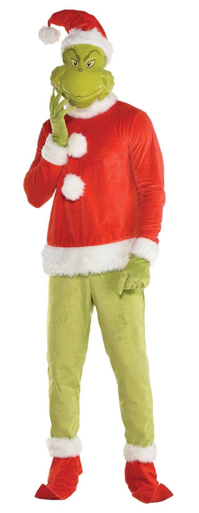 Adult Dr. Seuss The Grinch Costume, Red/Green, One Size, for Christmas/Halloween Front_Angled_Left