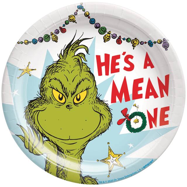 Grinch Paper Plates, 7-in, 8-pk Overhead_Flat