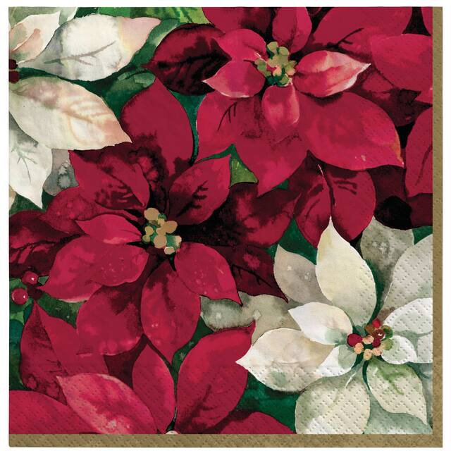 Christmas Poinsettia Lunch Faux Linen Napkins, 60-pk Overhead_Flat