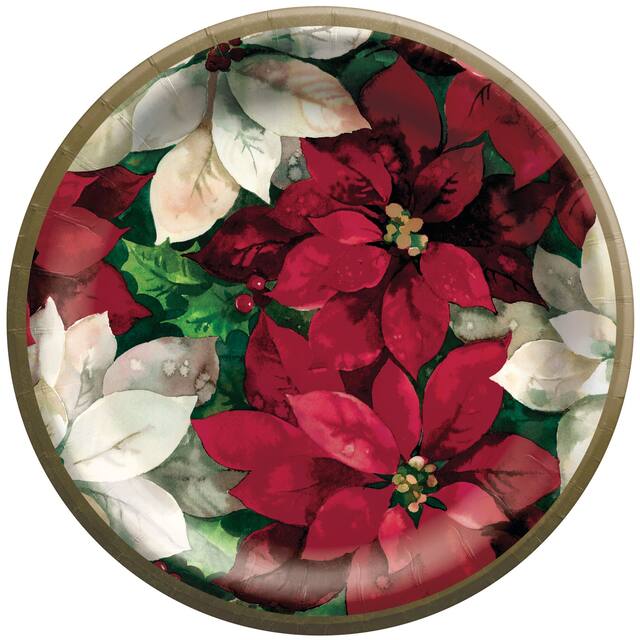 Assiettes rondes en papier, poinsettia Noël, 6,8 po, paq. 60 Overhead_Flat
