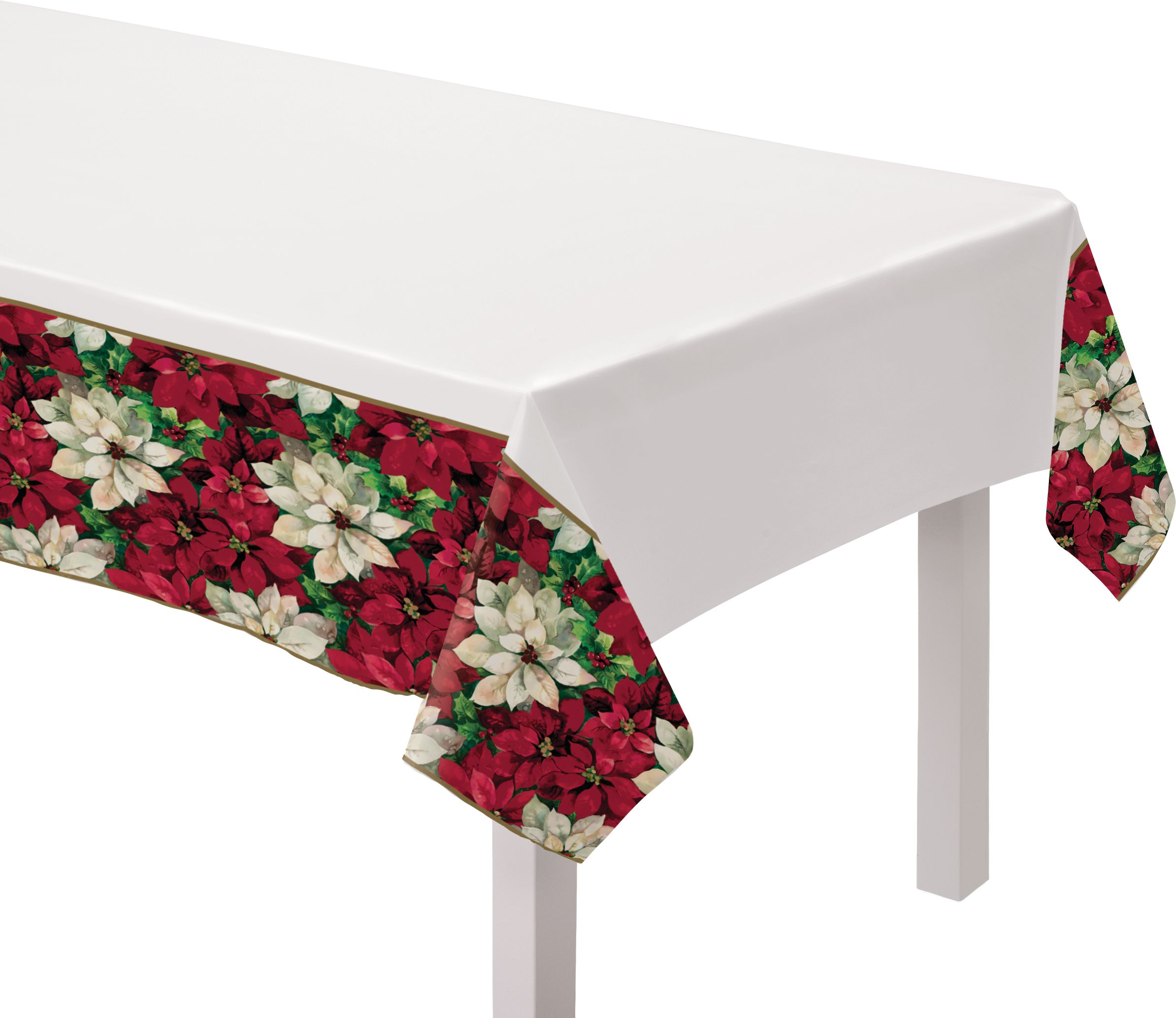 Christmas Poinsettia Plastic Table Covers, 3-pk CloseUp