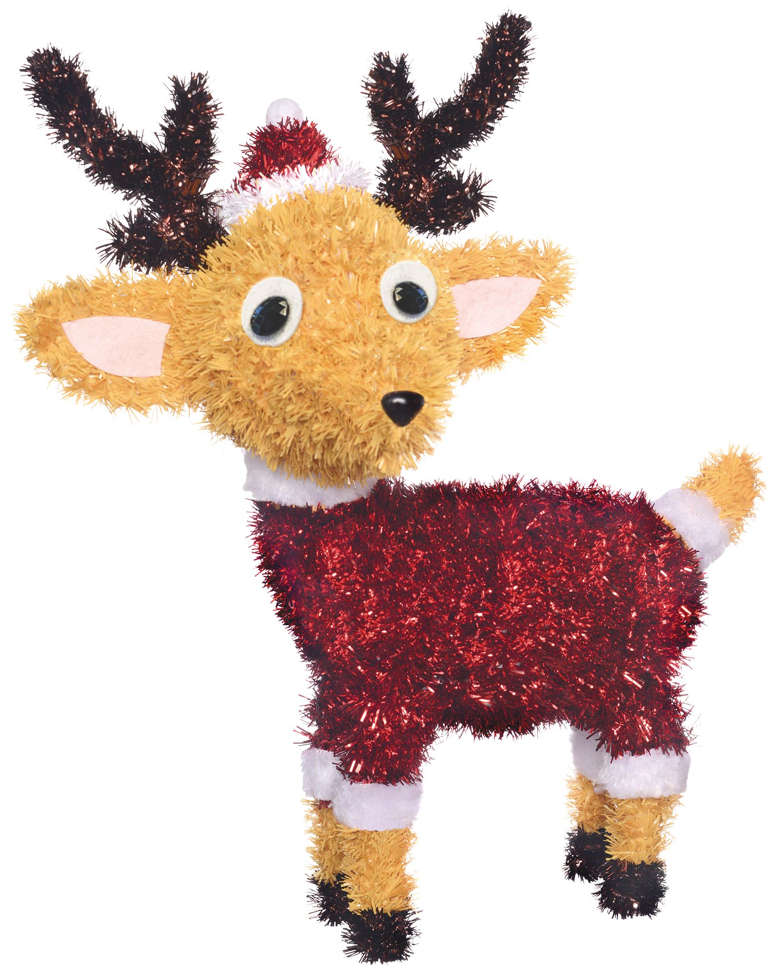 3D Tinsel Christmas Reindeer with Santa Hat | Party City