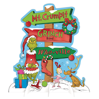 Dr. Seuss The Grinch "Who-Ville" Standing Block Sign Table Centerpiece Decoration, Red/Green, 13-in, for Christmas