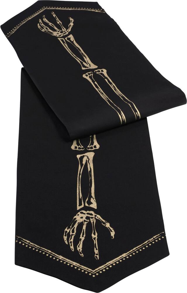 Skeleton & Bones Halloween Decor Table Runner Overhead_Plunge
