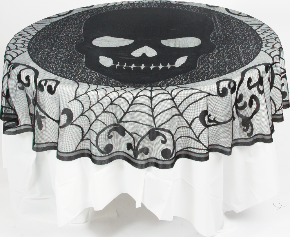 Pompotops 2023 New Halloween Tablecloth Black Lace Skull