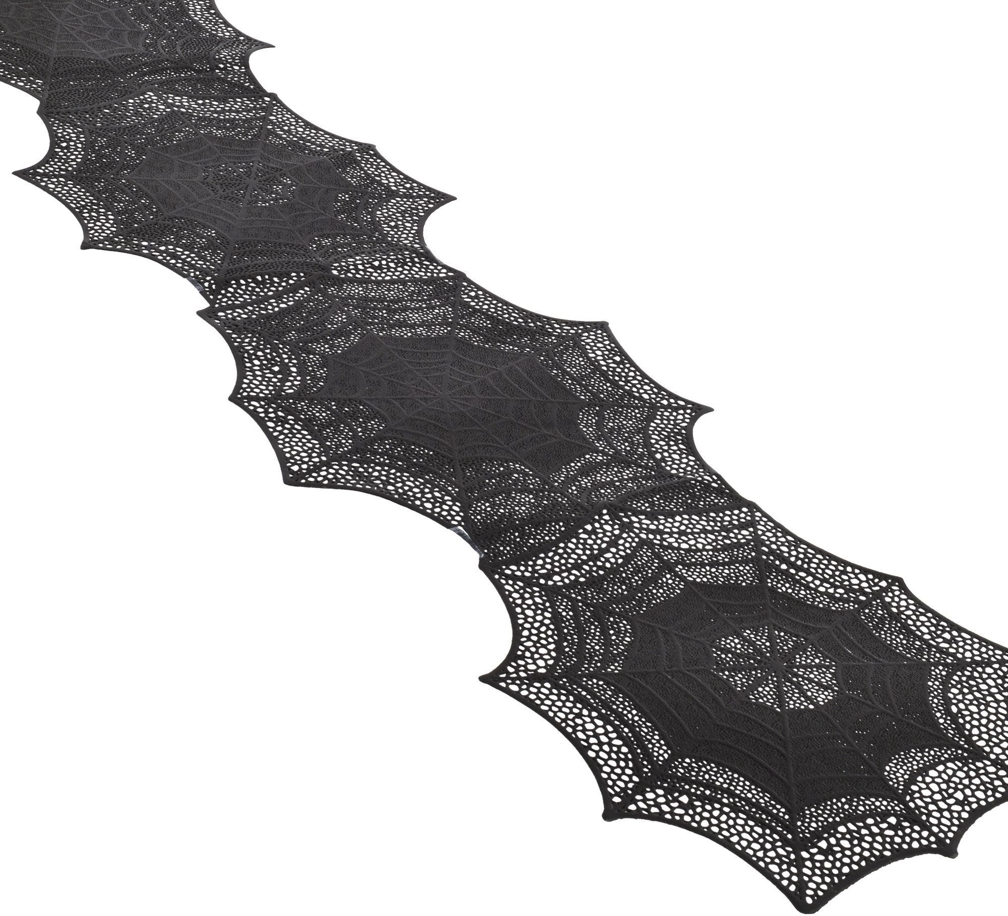 Chemin de table en plastique réutilisable toile d'araignée, noir, 54 x 102 po, décoration de table pour l'Halloween Front_Angled_Right