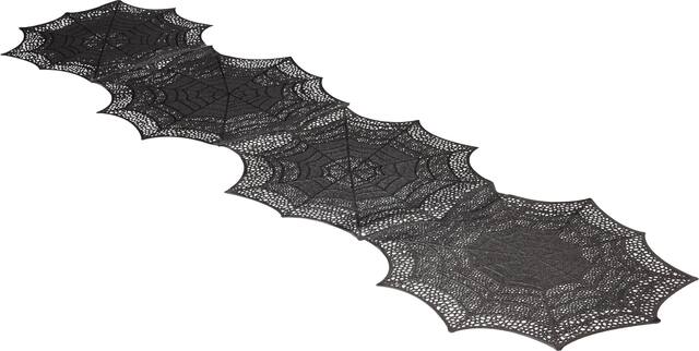 Plastic Reusable Table Runner Decoration, Black, Spider Web, 54-in x 102-in, for Halloween Front_Angled_Right