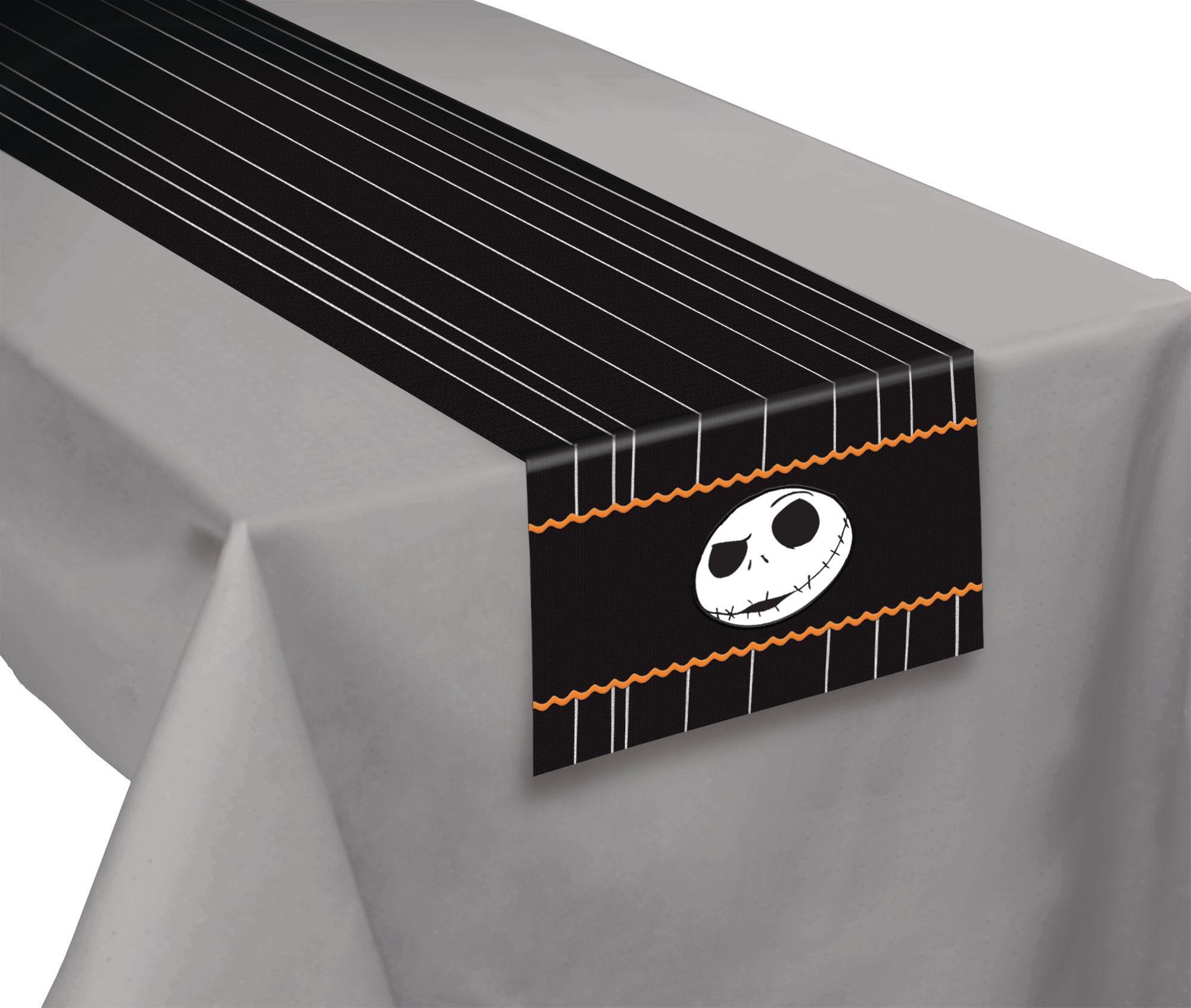 Disney The Nightmare Before Christmas Jack Skellington Plastic Reusable Table Runner Decoration, Black/White, 13-in x 72-in, for Halloween Front_Angled_Right