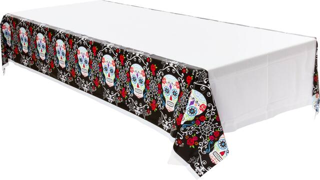 Day of the Dead Sugar Skull Table Cover Front_Angled_Left