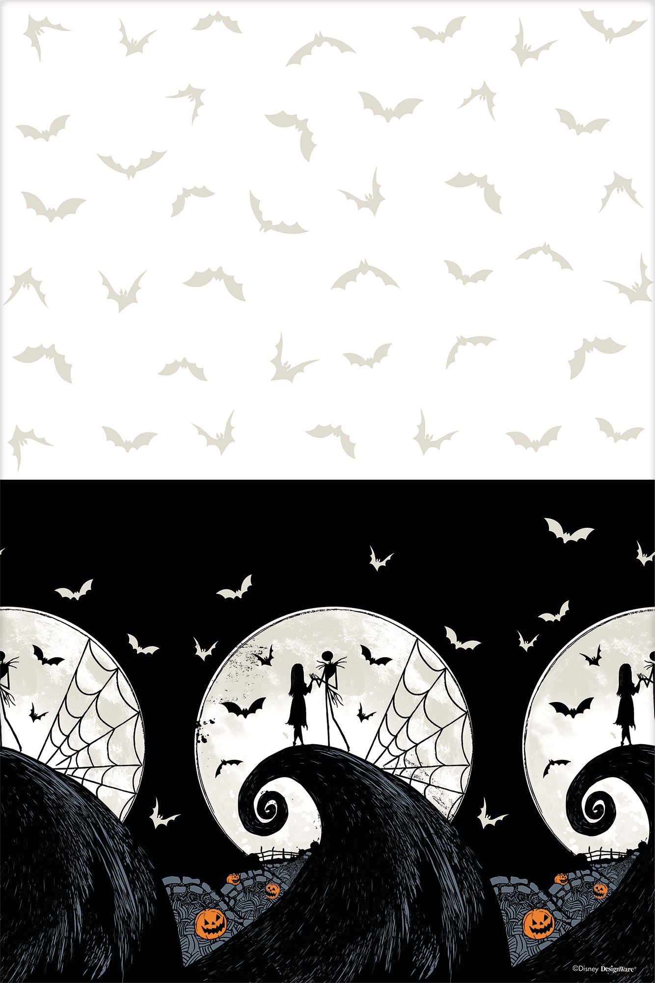 Disney The Nightmare Before Christmas Rectangle Plastic Reusable Table Cover, Black/White, 52-in x 90-in, for Halloween Front_Flat