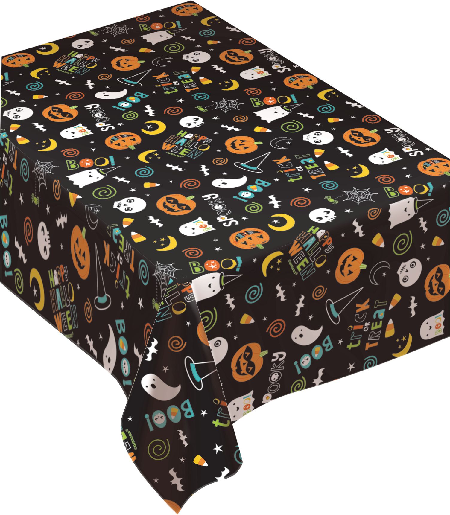 Halloween Friends Flannel-Backed Vinyl Tablecloth Front_Angled_Left