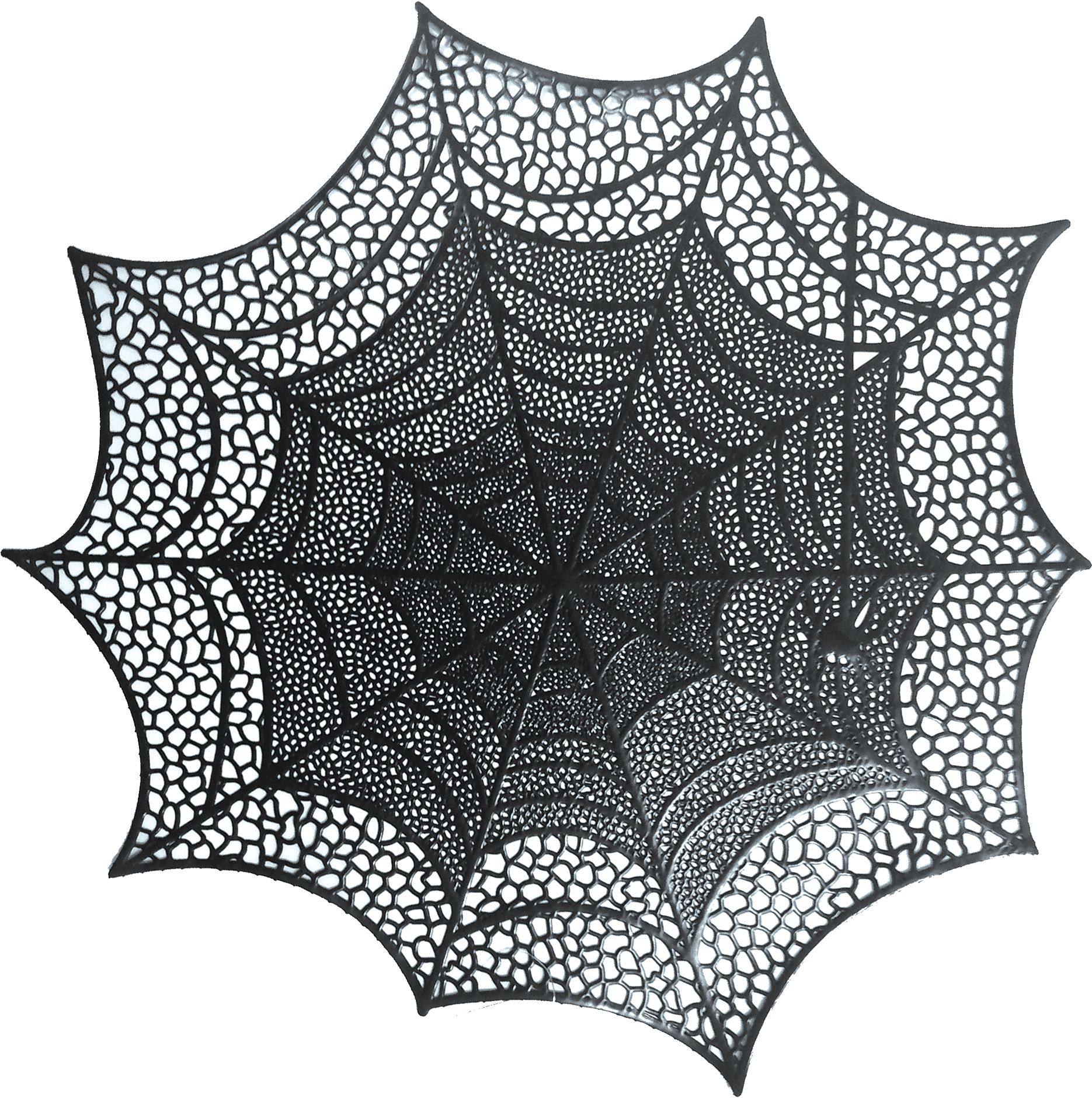 Spider Web Vinyl Reusable Placemat, Black, 18-in, for Halloween Overhead_Flat