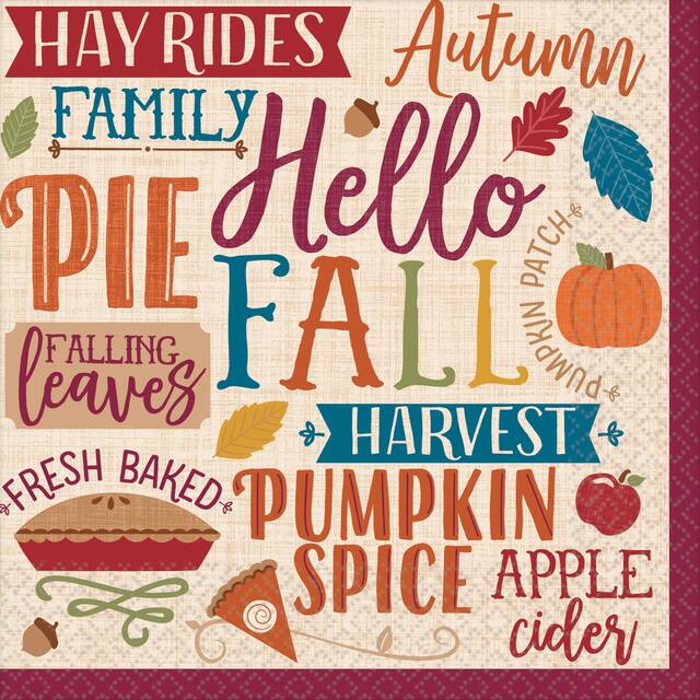 Fall Phrases Beverage Napkins, 16-pk Overhead_Flat