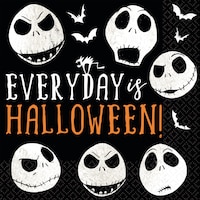 Disney The Nightmare Before Christmas "Everyday is Halloween!" Square Paper Disposable Lunch Napkins, Black/White, 6.5-in, 16-pk, 2-ply, for Halloween Front_Flat
