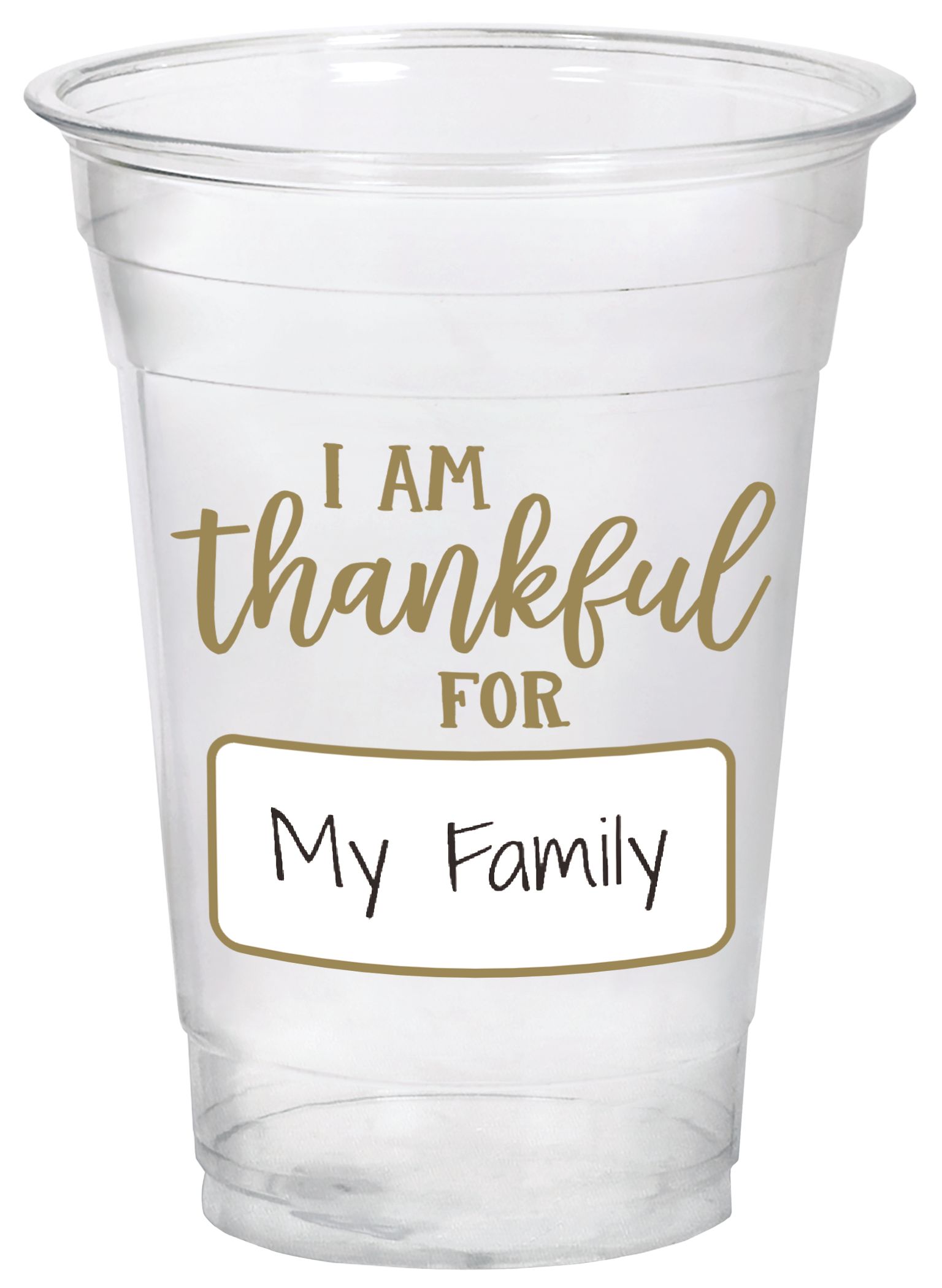 Gobelets en plastique personnalisables à faire soi-même I am Thankful For, transparent/doré, 16 oz, paq. 20, décoration de table pour l'Action de grâce Front_Elevated