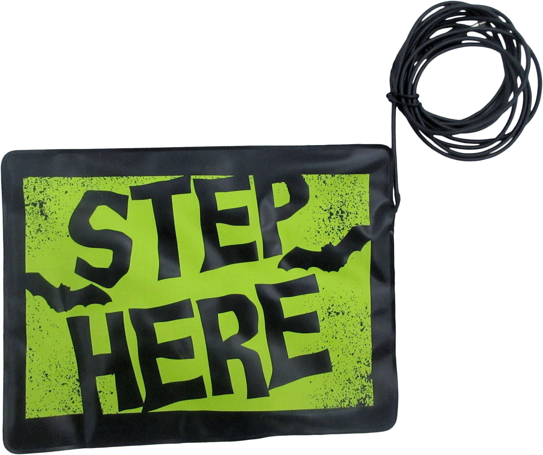 "Step Here" Light-Up Foot Pad, Yellow/Black, 8-in, Indoor/Outdoor Decoration for Halloween Front_Flat