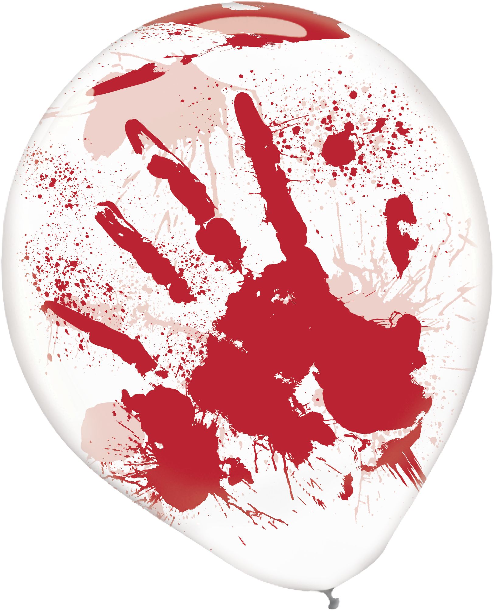 Blood Splatter Hand Print Latex Balloons, Clear/Red, 12-in, 6-pk, Indoor Decoration for Halloween Front_Flat