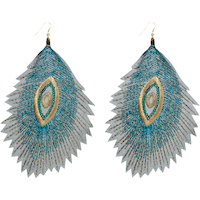 Embroidered Peacock Earrings Front_Angled_Left